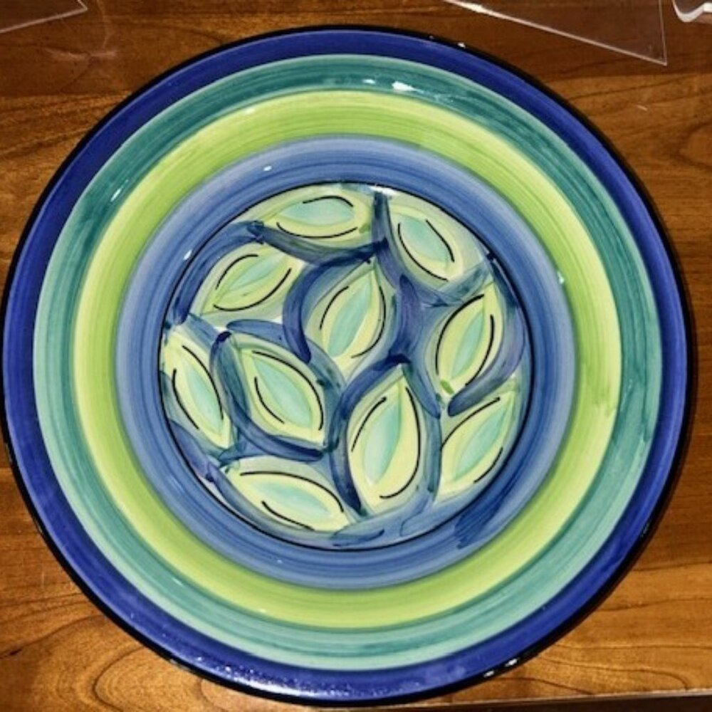 Set of 2 Beautiful SECULA Soup Plates in Blue & Green Abstract Design - GORGEOUS